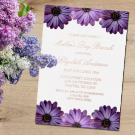 Invitación Con Relieve Metalizado Brunch del día de la madre morada floral