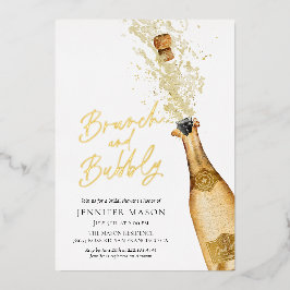 Invitación Con Relieve Metalizado Brunch Elegante y Ducha Nupcial de Champagne Burbu