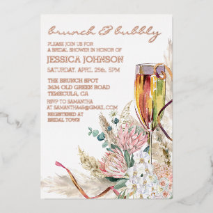 Invitación Con Relieve Metalizado Brunch Espumoso de Boda con Estilo Boho con Champá