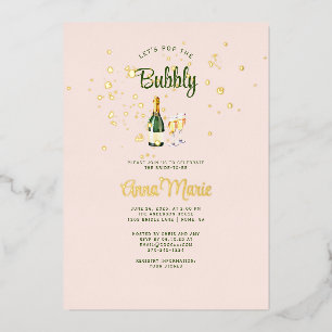 Invitación Con Relieve Metalizado Brunch Femenino con Brillo Dorado y Bridal Shower