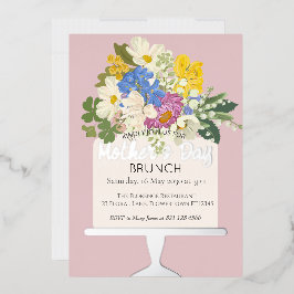Invitación Con Relieve Metalizado Brunch Floral Bouquet Día de la Madre