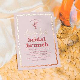 Invitación Con Relieve Metalizado Brunch nodal brillante retro rosa y rojo groovy