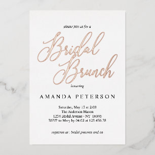 Invitación Con Relieve Metalizado Brunch Nupcial De Caligrafía Tipografía Elegante
