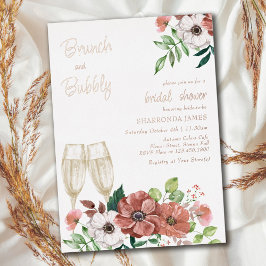 Invitación Con Relieve Metalizado Brunch y Bubbly Autumt Bridal Shower Rosa Gold