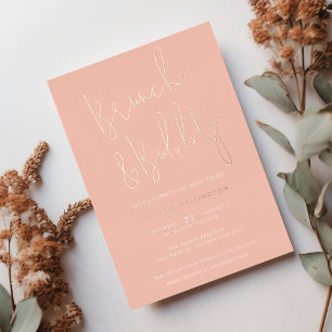 Invitación Con Relieve Metalizado Brunch y Bubbly Rubor Rosa Desayuno Nupcial Dorado