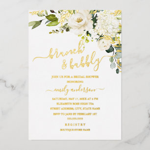 Invitación Con Relieve Metalizado Brunch y Burbujas Desayuno Bridal Shower con HOJA 
