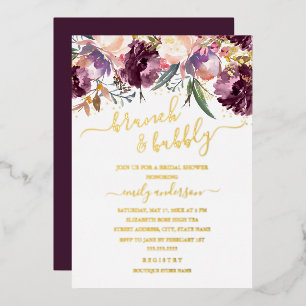 Invitación Con Relieve Metalizado Brunch y burbujas Desayuno nupcial con acuarela pú