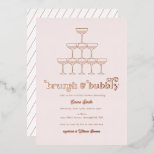 Invitación Con Relieve Metalizado Brunch y burbujas elegante de oro rosa para desped