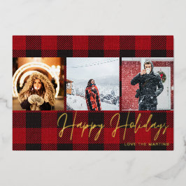 Invitación Con Relieve Metalizado Búfalo Check 3 Foto Felices Fiestas