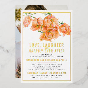Invitación Con Relieve Metalizado Buganvilla rosa renovación de votos de boda naranj