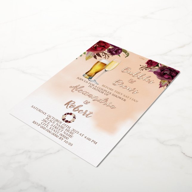 Invitación Con Relieve Metalizado Burbujas y cerdas Parejas Bodas Ducha Rosa Oro (girado)