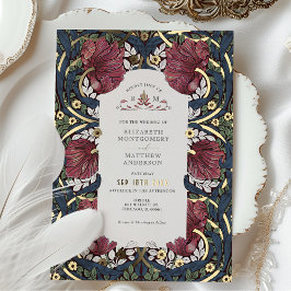 Invitación Con Relieve Metalizado Burgundy Azul Marino Pimpernel William Morris