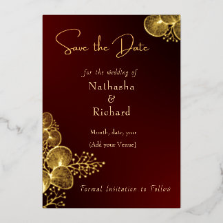 Invitación Con Relieve Metalizado Burgundy & Glided Floral Elegant Wedding 