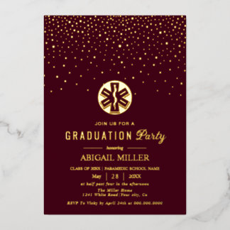 Invitación Con Relieve Metalizado Burgundy, gold paramedic Class Of 2026 graduation