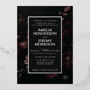 Invitación Con Relieve Metalizado Burgundy Moody Floral