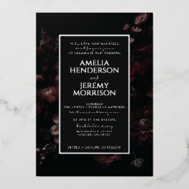 Invitación Con Relieve Metalizado Burgundy Moody Floral con detalles