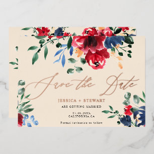 Invitación Con Relieve Metalizado Burgundy náutico floral rústico para guardar la fe