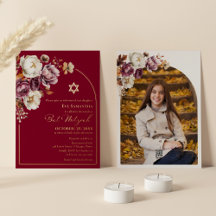 Burgundy Otoño Floral Bat Mitzvah Foto Real