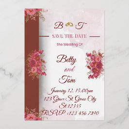 Invitación Con Relieve Metalizado Burgundy Pink Elegant Wedding