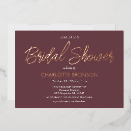 Invitación Con Relieve Metalizado Burgundy Rosa Minimalista para Despedida de Solter