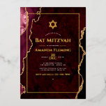 Invitación Con Relieve Metalizado Burgundy y Faux Faux Agate Bat Mitzvah<br><div class="desc">La acuarela Guay agate la invitación a Bat Mitzvah en acentos de personalizable de oro y borgoña a los detalles de tu evento.</div>