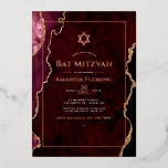 Invitación Con Relieve Metalizado Burgundy y Rosa Faux Agate Bat Mitzvah<br><div class="desc">La acuarela de Guay agate la invitación a Bat Mitzvah en acentos de personalizable de oro de Borgoña y rosa a los detalles de tu evento.</div>