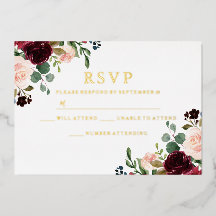 Burgundy y Rubor Watercolor Boda Gold RSVP