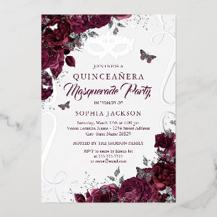 Invitación Con Relieve Metalizado Burgunera Quinceanera