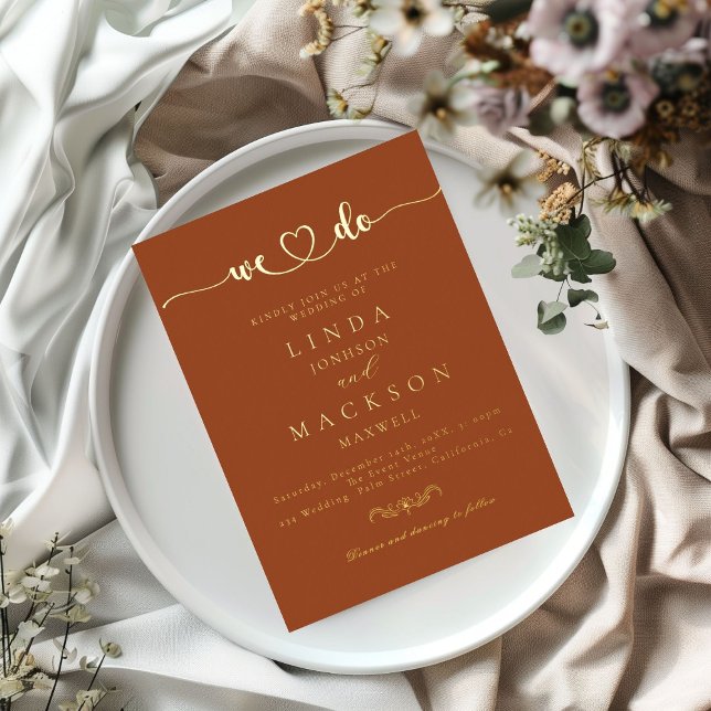 Invitación Con Relieve Metalizado Burnt Orange And gold Wedding We do  (Subido por el creador)