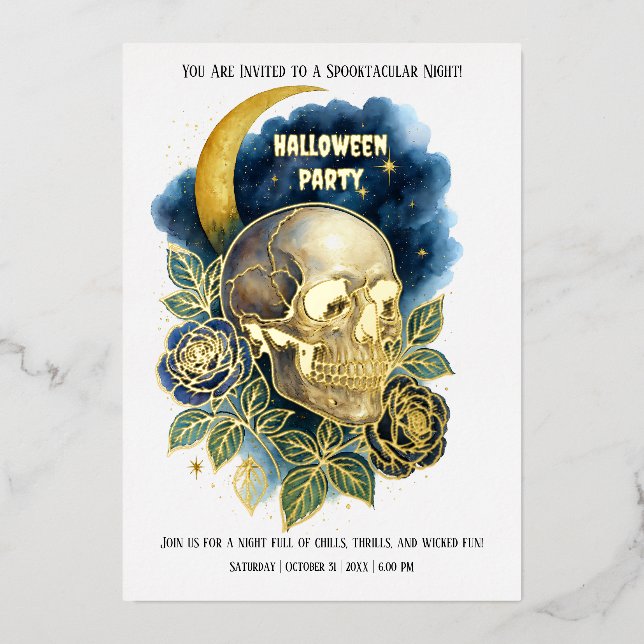 Invitación Con Relieve Metalizado Business Office Community Halloween Creepy Fiesta (Anverso)