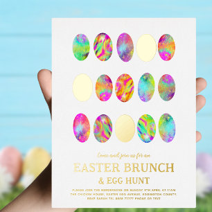 Invitación Con Relieve Metalizado Búsqueda moderna de huevos de Pascua Brunch de pri