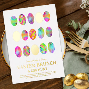 Invitación Con Relieve Metalizado Búsqueda Simple de Huevos de Pascua Brunch Acuarel