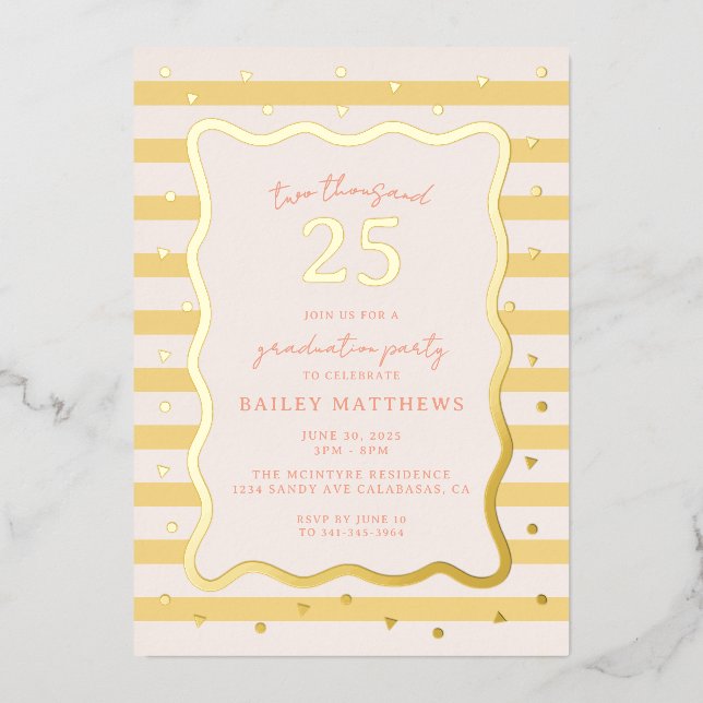 Invitación Con Relieve Metalizado Butter Cabana Fun Yellow Graduation Party (Anverso)