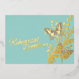 Invitación Con Relieve Metalizado Butterflies aqua boda de oro ensayo cena