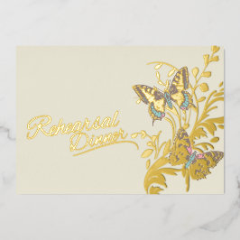 Invitación Con Relieve Metalizado Butterflies boda de oro marrón ensayo cena