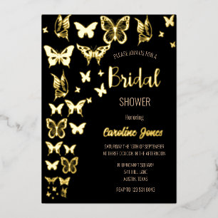 Invitación Con Relieve Metalizado Butterflies Boho Relieve metalizado dorado negro d