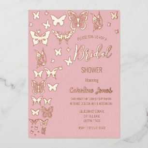 Invitación Con Relieve Metalizado Butterflies Boho Relieve metalizado dorado rosa du