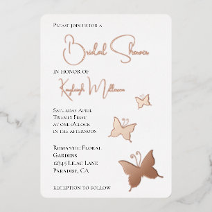Invitación Con Relieve Metalizado Butterflies Bridal Shower