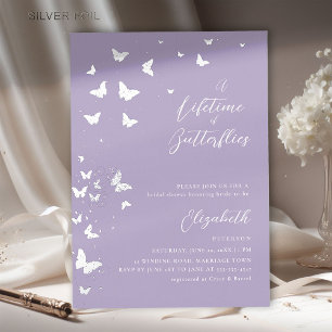 Invitación Con Relieve Metalizado Butterflies Lilac moderna ducha de novia