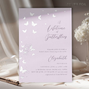 Invitación Con Relieve Metalizado Butterflies Lilac Silver Ducha de novias
