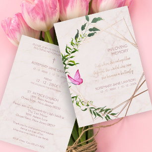 Invitación Con Relieve Metalizado Butterfly Botanical Funeral Loved One Deceased