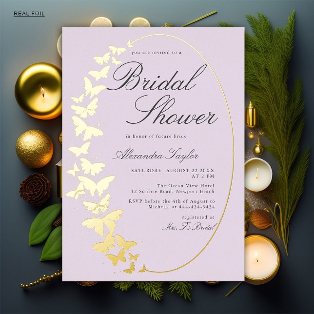 Invitación Con Relieve Metalizado Butterfly Bridal Shower Lilac Elegante Gold Classi (Subido por el creador)
