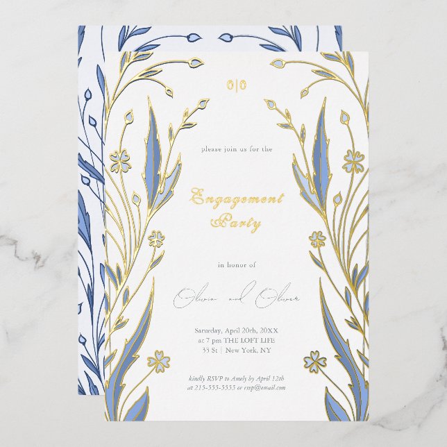 Invitación Con Relieve Metalizado Buzón azul (Anverso/Reverso)