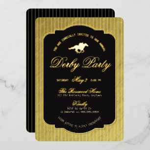 Invitación Con Relieve Metalizado Caballo de carreras moderno negro y dorado Derby e