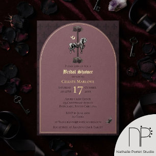 Invitación Con Relieve Metalizado Caballo de carrusel gótico de color malva para des