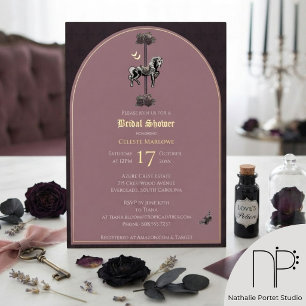 Invitación Con Relieve Metalizado Caballo de carrusel gótico malva para ducha de nov