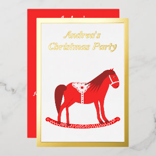 Invitación Con Relieve Metalizado Caballo de Rocking de Navidad Escandinavo Personal