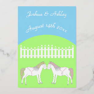 Invitación Con Relieve Metalizado Caballos Blancos Hermosos para Bodas Personalizado