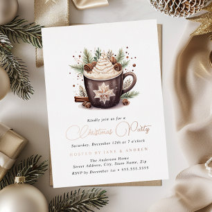Invitación Con Relieve Metalizado Cacao Caliente Beige Natural de Navidad 