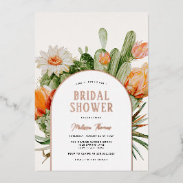 Invitación Con Relieve Metalizado Cactus Boho Bridal Shower